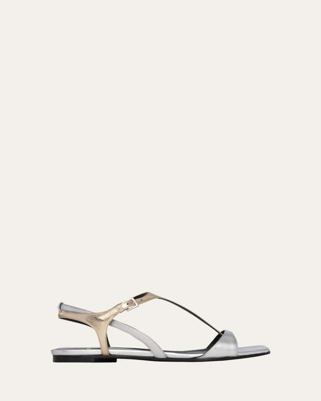 Rio Bicolor Metallic T-Strap Sandals
